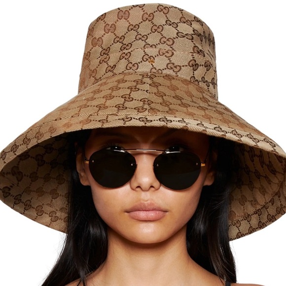 Monogram Accessories - Gucci GG Monogram Bucket Hat Wide Large Brim Beige Tan Canvas Jacquard